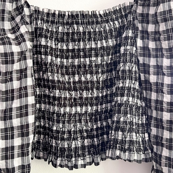 H&M Smocked Blouse Gingham Long Sleeve Crop Top - Picture 10 of 15